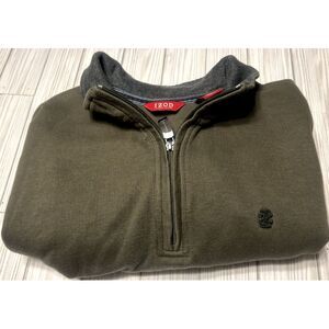 izod Luxury Sport mens pullover knit sweater zip neck size XLARGE Olive green‎